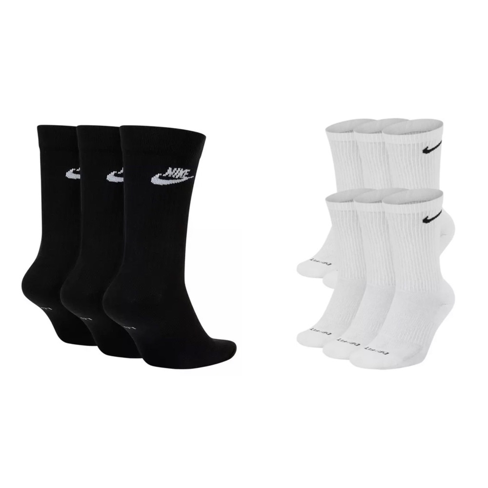 Nike Men Dri-Fit Crew Socks 6pack & 3pack Nike Black Crew Socks Large